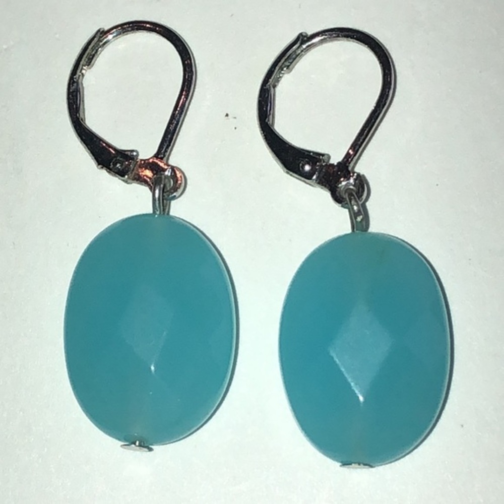 Elegant Teal Blue Oval Glass Beaded Boho Earrings